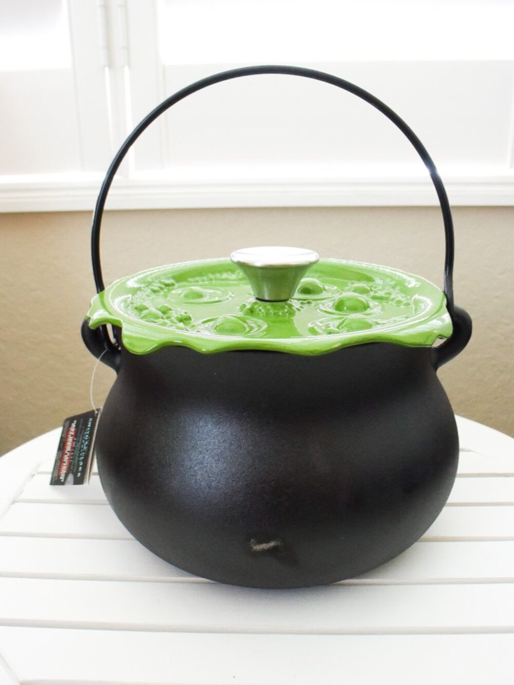 *Smith & Clark 4QT -Cast Iron Cauldron Witches Brew Bubbling Green Lid Halloween